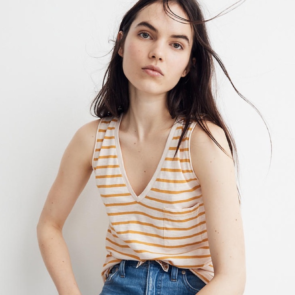 Madewell Whisper Cotton Pocket Tank Baker Stripe